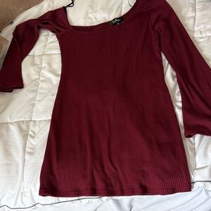 Lulu's Deep Red Ribbed Knit Top